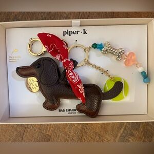 Brown Dachshund Keychain with Red Bandana